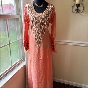Elegant Peach Embroidered Dress